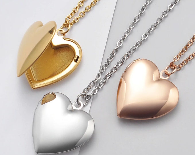 Personalized Stainless Steel Love Heart Memory Locket Necklace Pendant - Free Engraving