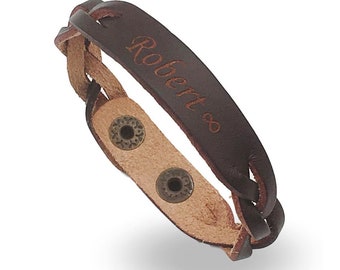 Personalized Braided Genuine Brown Leather Bracelet