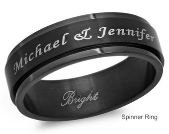 Personalized Black Stainless Steel Spinner Ring - Free Engraving