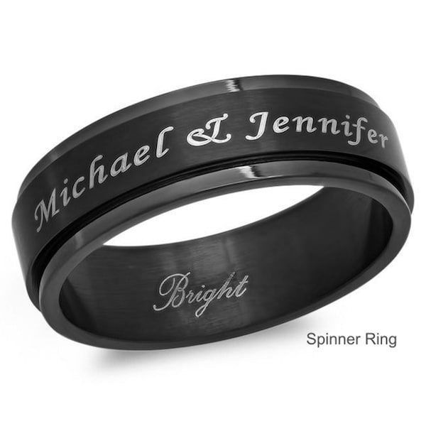 Personalized Black Stainless Steel Spinner Ring - Free Engraving