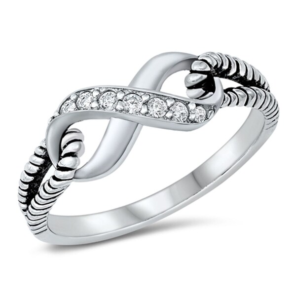 Personalized 925 Sterling Silver Infinity Knot Ring with CZ - Free Engraving