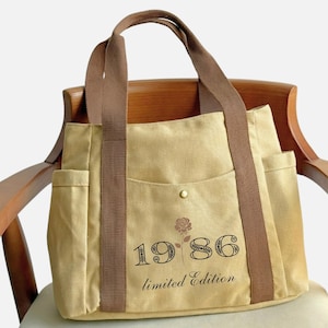 Custom 40th Birthday Gift, Multi-Pocket Canvas Tote for Her, Limited Edition Bag, Personalized Birth Flower