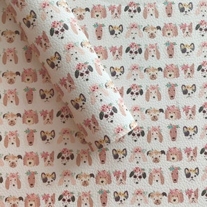 Puppy faux leather - Dog printed faux leather - Faux leather - Faux leather sheet - Puppy marine vinyl - Dog on vinyl - Puppies faux leather