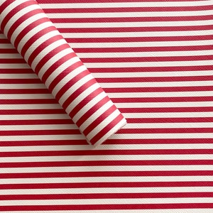 Faux leather sheet - Faux leather - Stripe faux leather - Stripe marine vinyl - Marine vinyl sheet - Vegan leather - Red stripe faux leather