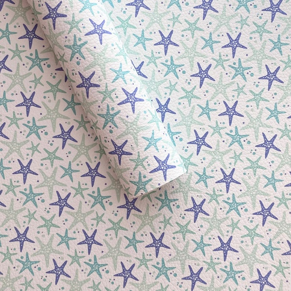 Faux leather - Faux leather sheet - Starfish faux leather - Marine vinyl - Vegan leather - Starfish marine vinyl - Blue faux leather