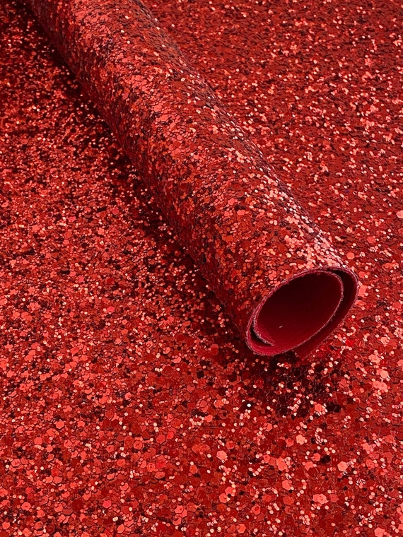 Red Chunky Glitter Fabric Sheet, No Shed, Hair Bow Supplies (A4)