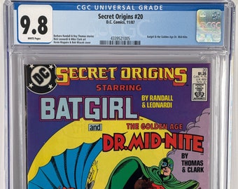 Secret Origins #20 : Batgirl & Golden Age Dr. Mid-Nite. Graded Comic Book. 9.8 CGC Collectible Graded Slab. DC Universe Superhero.