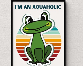 Frog Beach Poster, Happy Frog, We Love Water, Aquaholic Frog