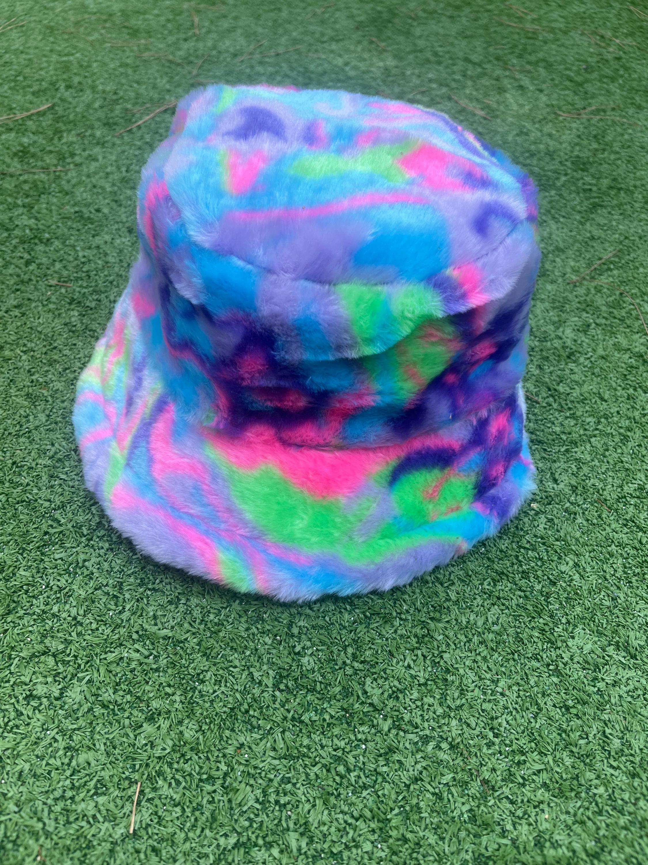 Fuzzy Multi Colored Bucket Hat Etsy