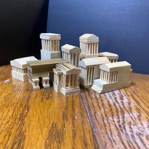 Villa griega romana en miniatura de madera hecha a mano: maqueta arquitectónica sin pintar