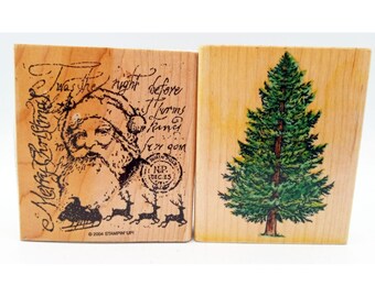 Lot of 2 Stamps Rubber Stamped Stampin Up Winter Tree Santa Claus Christmas