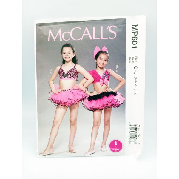 McCalls MP601Sewing Pattern Girls Dance Costumes Bra Tops Tutu Bow SZ 7-14 UNCUT