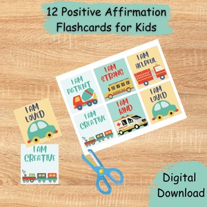 Positive Affirmation Karteikarten für Kinder, Transport Karteikarten für Kinder, Motivationskartei, Selbstvertrauen stärken, Selbstbild Karten