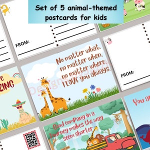 Cartes postales sur le thème des animaux avec des imprimés adorables, Cartes postales imprimables pour les enfants, Cartes postales inspirantes, Cartes postales avec des citations positives