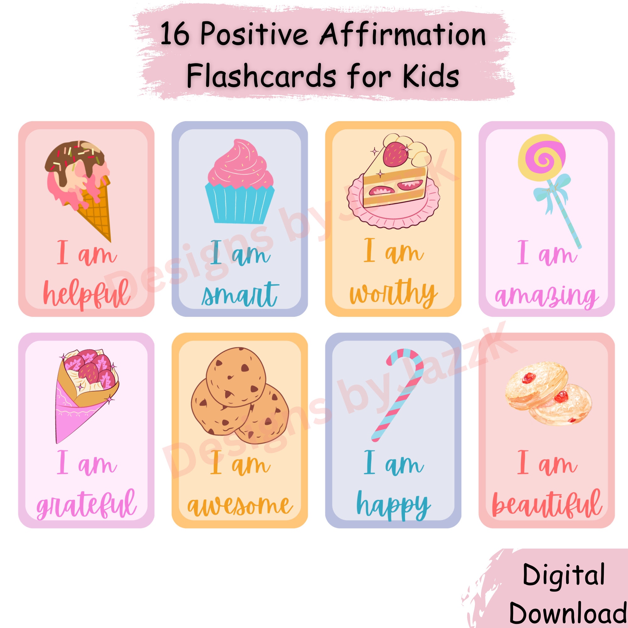 Positive Affirmation Flashcards for Kids, Sweets Flashcards for Kids ...