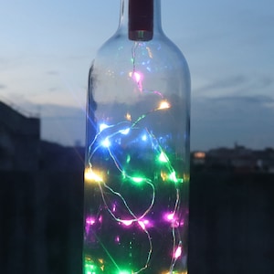 Lighted Wine bottle with fairy light cork, Clear, Housewarming, Holiday décor, Gift for friends