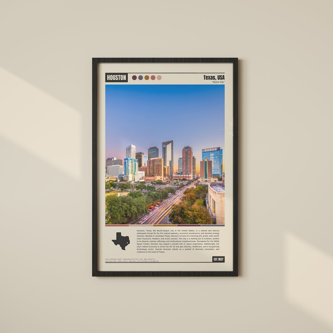 Houston Poster Houston Print Houston Wall Art Houston Decor Houston