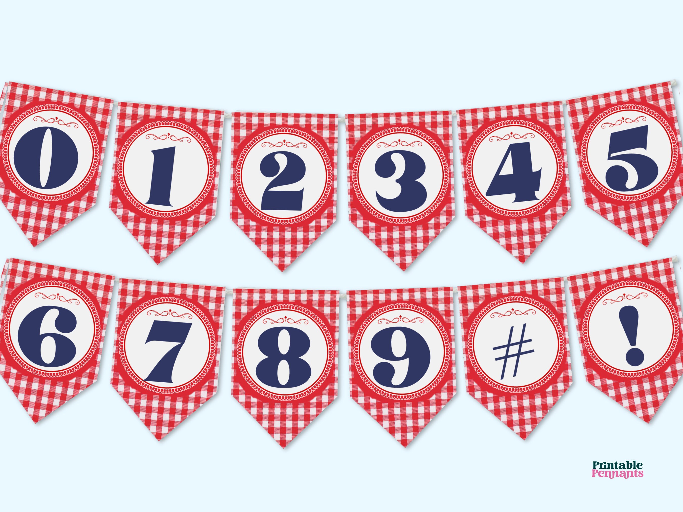RED GINGHAM BANNER Printable Full Alphabet Pennants for Birthday ...