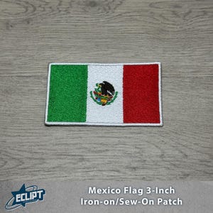 Parche con la bandera de México de 3.5 pulgadas de ancho para planchar, coser o fijar con velcro.