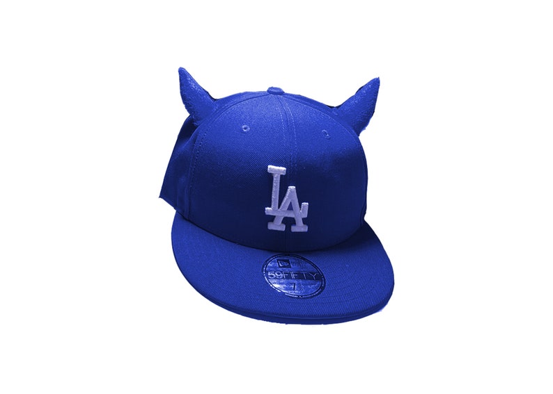 LA Dodgers Devil Horn Custom Fitted Hat Etsy