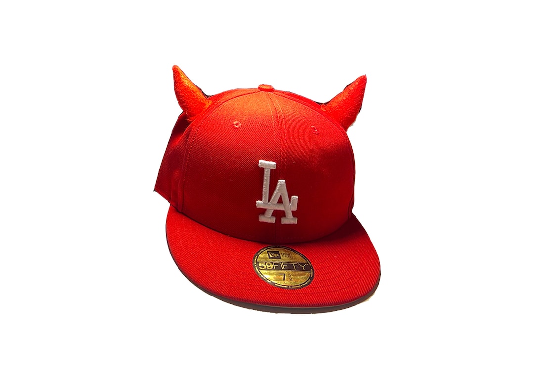LA Dodgers Devil Horn Custom Fitted Hat Etsy