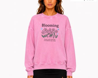 Blooming Flower Butterfly Sweatshirt, Snow Washed Oversized Sweatshirt, flower oversized sweatshirt, graphic sweatshirt