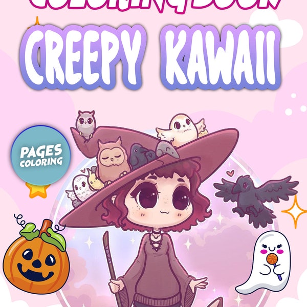 Only 1 Left In Stock! Cute Creepy Kawaii Coloring Book for Adults and Kids, Features 20 Coloring Pages, Printable PDF Coloring Pages