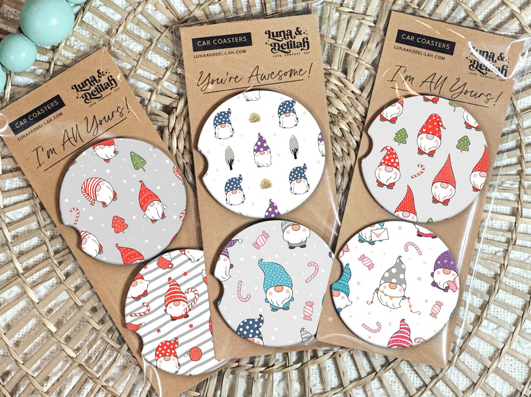 Christmas Gnomes Car Coasters, Christmas Car Accessories, Christmas Car