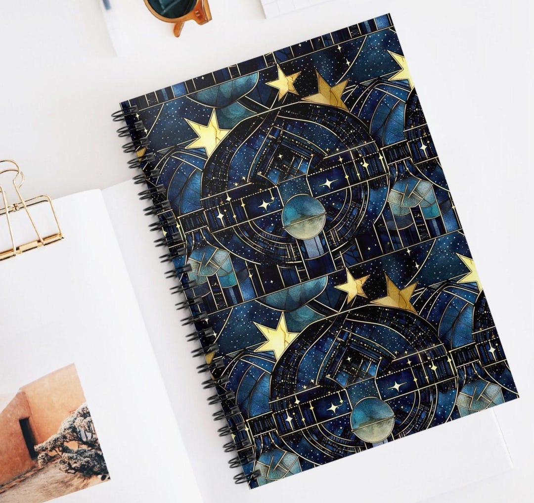 Celestial Stained Glass Spiral Lined Notebook, Moon & Stars Journal ...