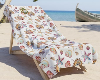 Customized Coastal Core Sea Shell Beach Towel, Beach Lovers Gift, Shell Print Beach Towel, Personalized Beach Towel, Sea Shell Lovers Gift