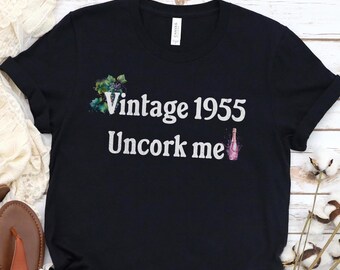 Vintage 1955 Birthday Shirt, 70th Birthday Tee Shirt, Gift for 70th Birthday, Wine Lovers 70th Birthday Shirt, 70th Birthday Champagne Shirt