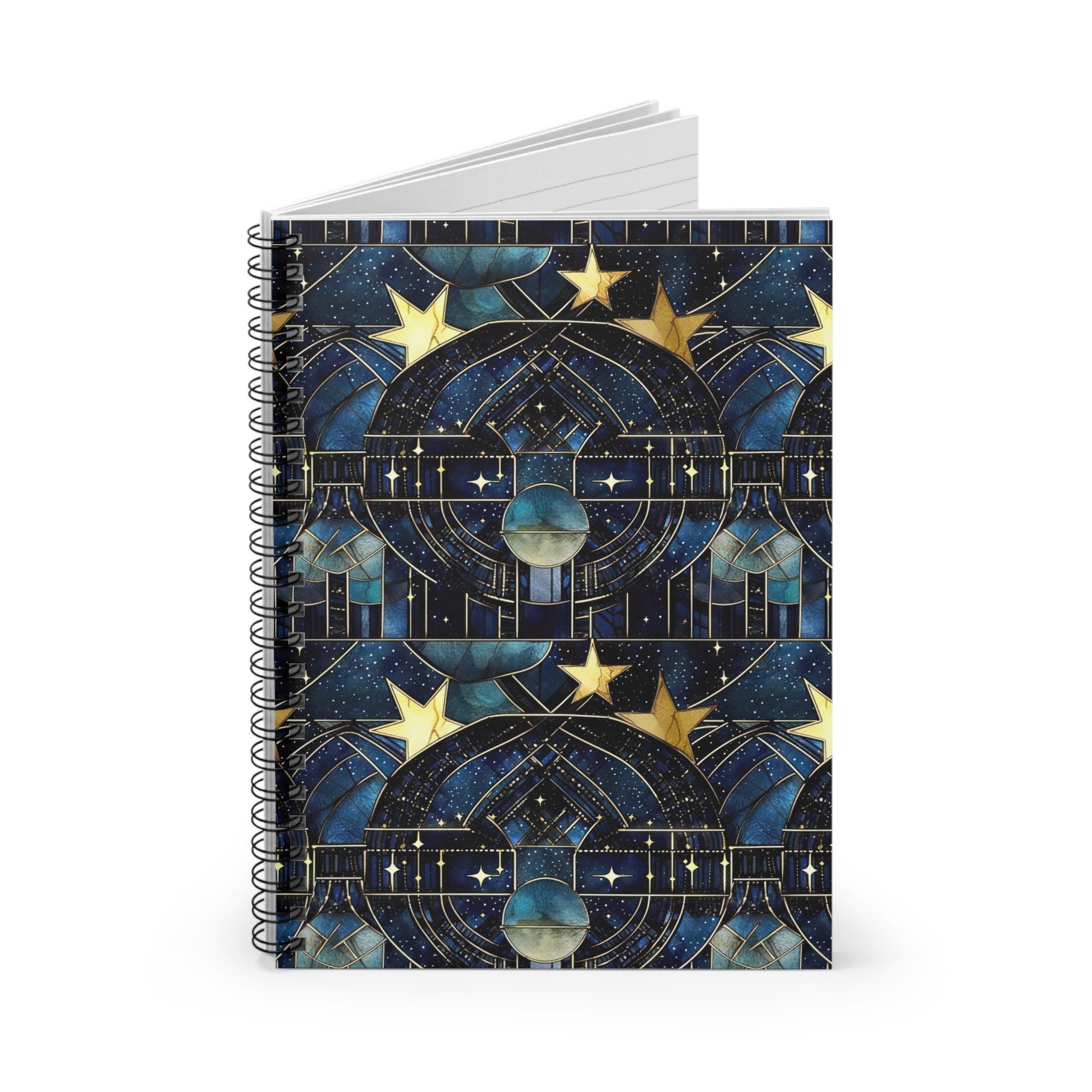 Celestial Stained Glass Spiral Lined Notebook, Moon & Stars Journal ...