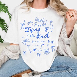 Personalized Bride Coquette Bachelorette Shirt, Tying the Knot Brides Tee Shirt, Comfort Colors Wedding Date Shirt, Gift for Bride Shirt