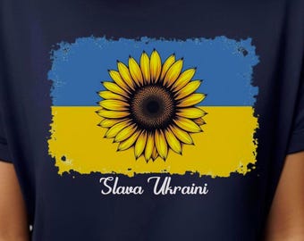 Stand With Ukraine Tee Shirt, Glory to Ukraine Unisex Tee, Blue and Yellow Ukraine Flag Graphic Tee, Ukraine Flag and Sunflower Shirt