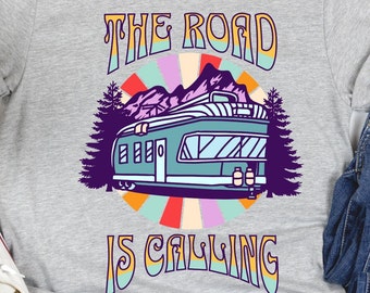 The Road is Calling T shirt, Retro RV shirt, Vacation shirt, Life on the road shirt, RV life T shirt, Retro RV T shirt, Road Trip Vacation