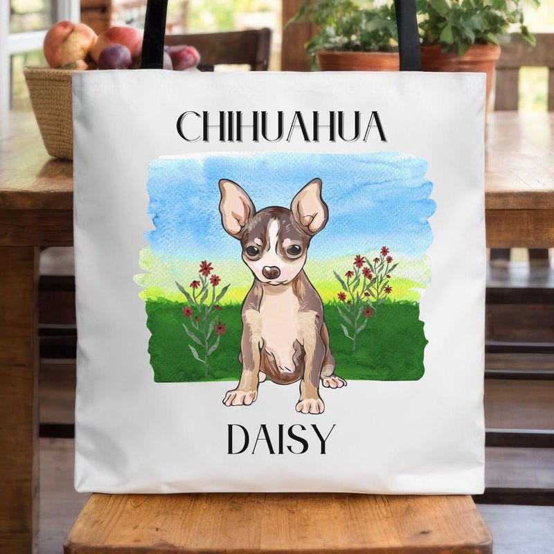 Chihuahua Pattern Print Leather Tote Bag main image 0