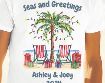 Customized Beach Christmas T-Shirt, Family Beach Xmas Shirt, Personalized His & Her Beach Vacation Tee, Customized Beach Christmas Shirt