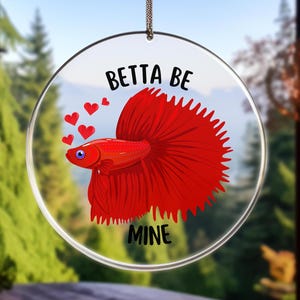 Betta Fish Valentine Ornament, Betta Fish Lover Gift, Ornament for Betta Fish Mom, Valentine&#39;s Day Betta Fish Ornament, Betta Lover Gift