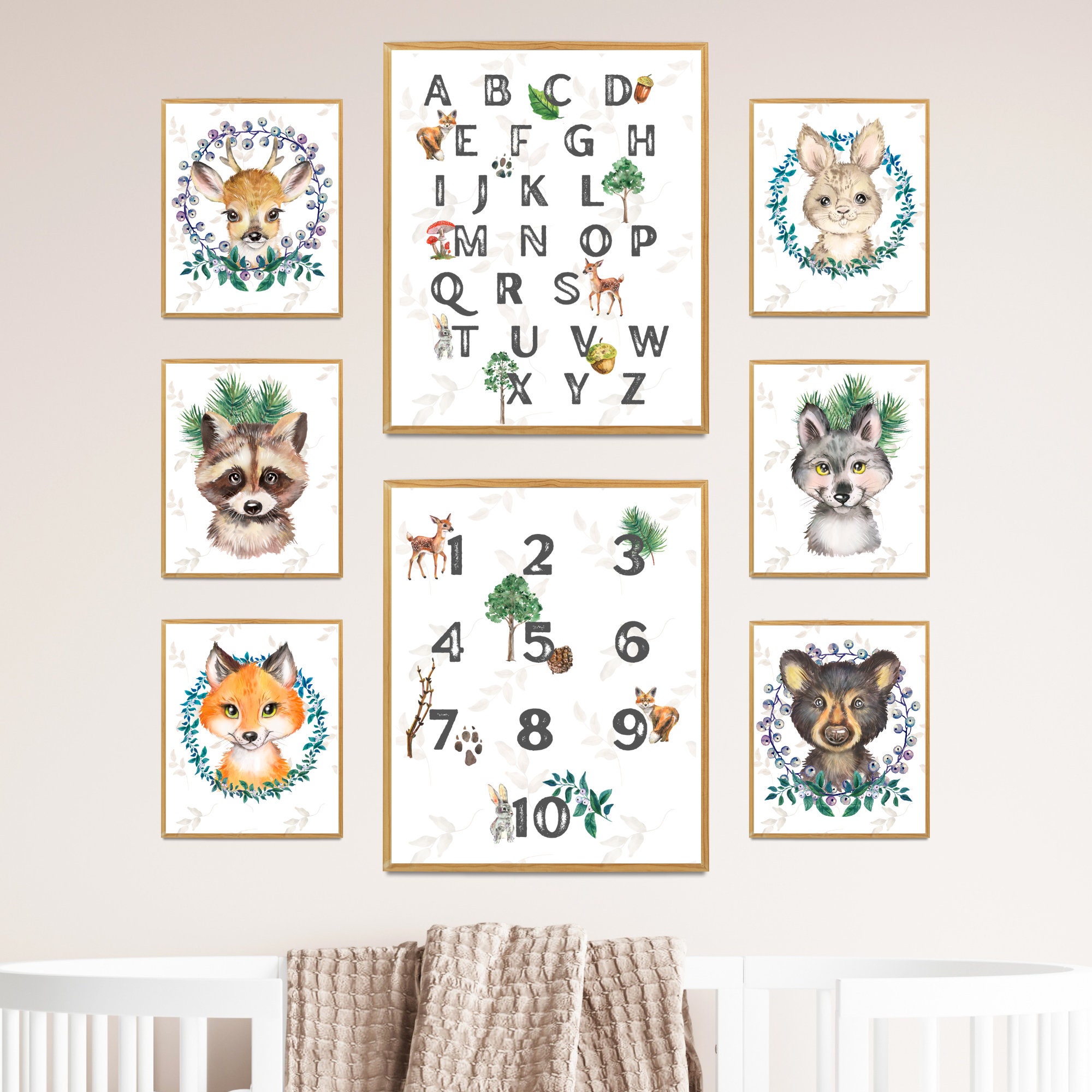 PRINTABLE Set of 8 Watercolor Woodland Animals Nursery Wall Art, Forest ...