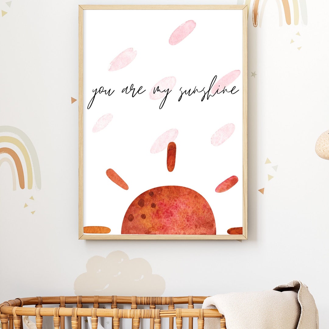 PRINTABLE Watercolor Sun Nursery Wall Art, You Are My Sunshine, Girl