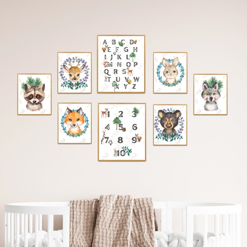 PRINTABLE Set of 8 Watercolor Woodland Animals Nursery Wall Art, Forest Friends Nursery Prints