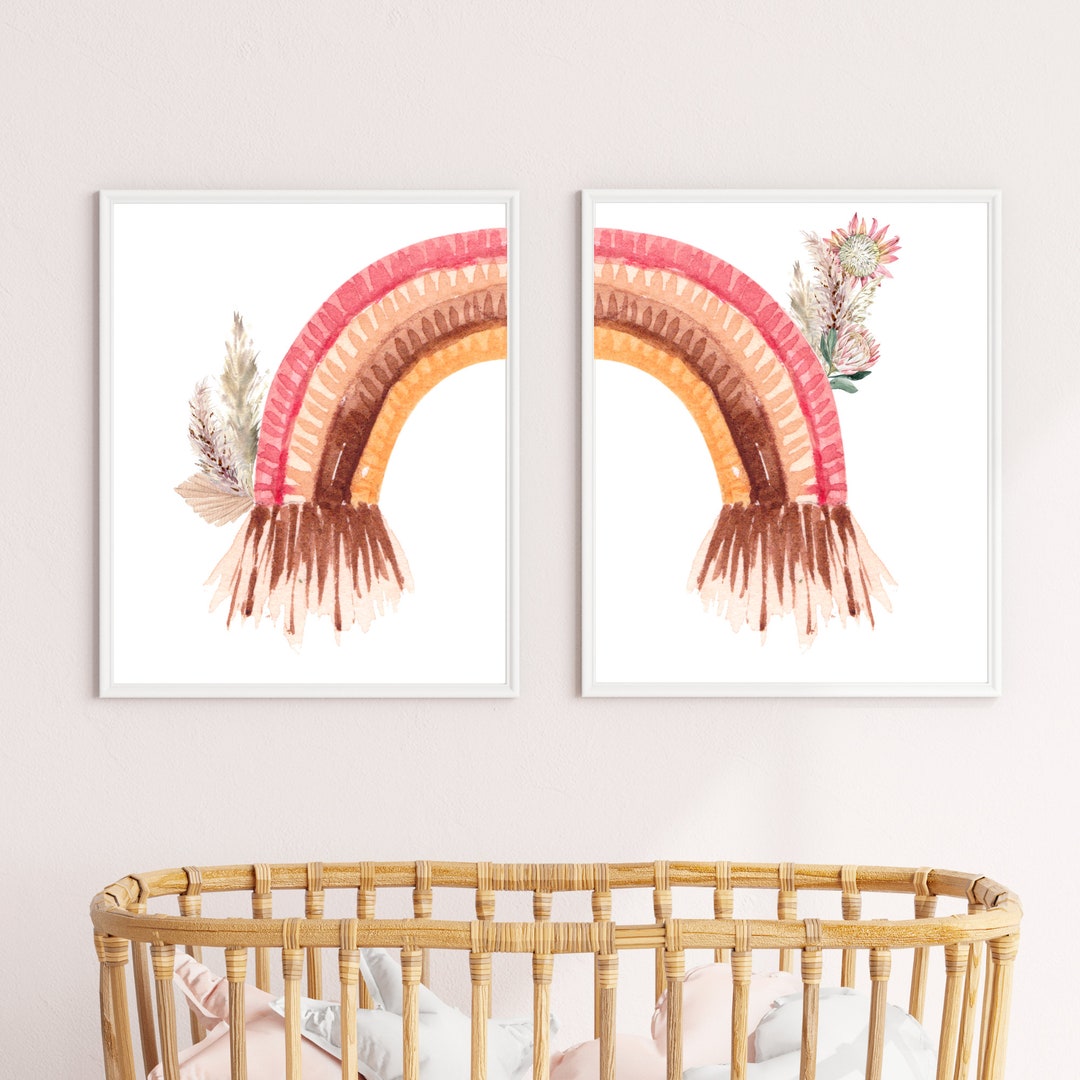 PRINTABLE Set of 2 Boho Watercolor Rainbow Nursery Wall Art - Instant ...