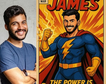 Portada de cómic personalizada – Retrato estilo superhéroe desde tu foto | Regalo original para fans de los cómics