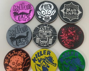 Vintage Mad Caps, Killer Caps & Killer Cats Pogs - Retro Collectible Edition