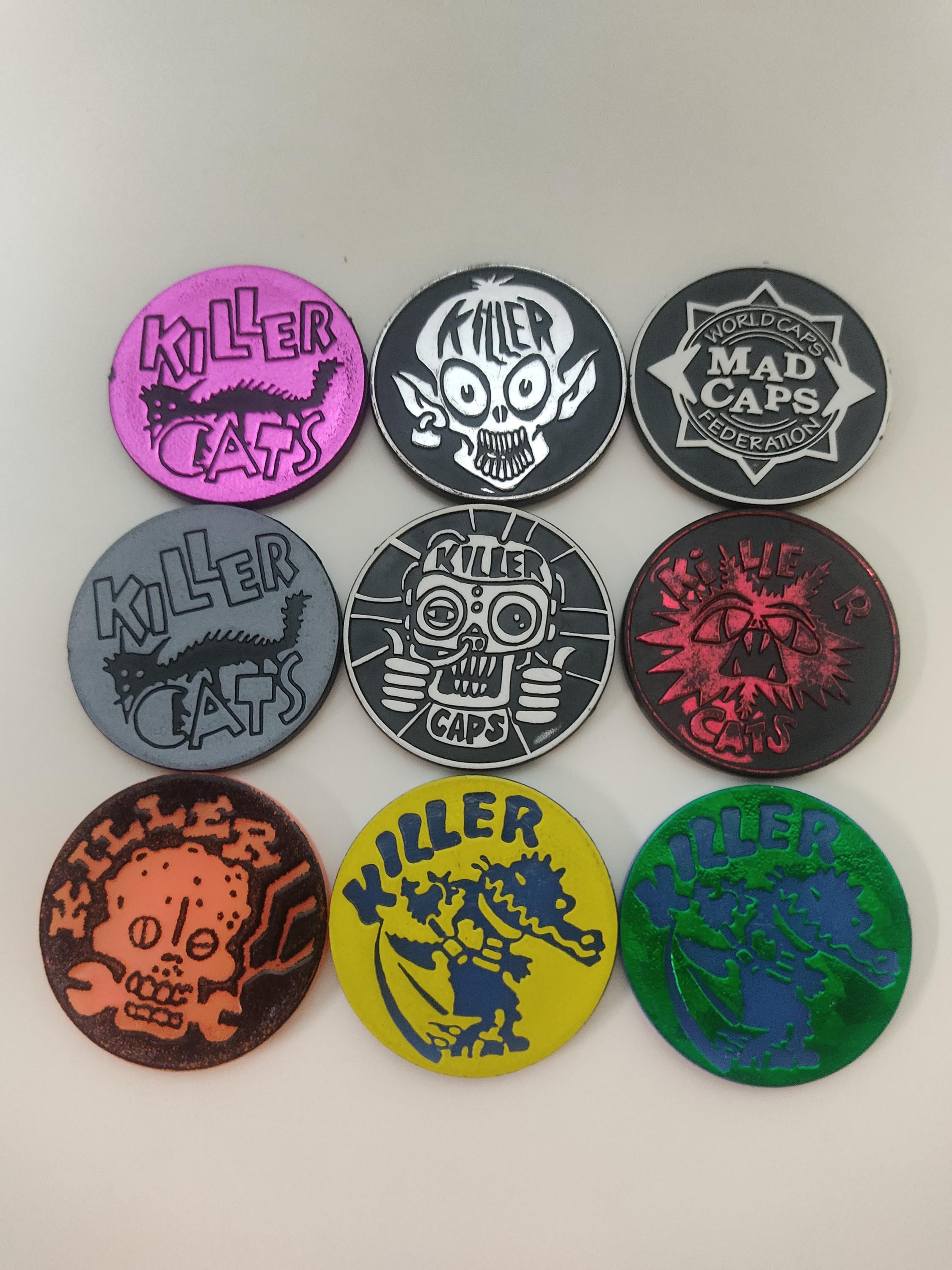 Vintage Mad Caps, Killer Caps & Killer Cats Pogs - Retro