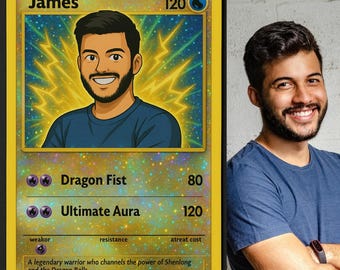 Niestandardowa karta Poke | Błyszcząca karta holograficzna | Portret anime Poke | Wyjątkowy prezent dla geeków