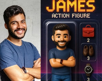 Custom Retro Action Figure from Your Photo – VHS Atari Style – Digital Download Only