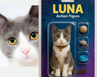 Custom Pet Action Figure Portrait – Digital Blister Packaging with Accessories – Unique Geeky Gift for Pet Lovers