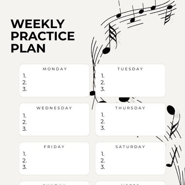 Weekly practice planner | Music planner | Music practice planner