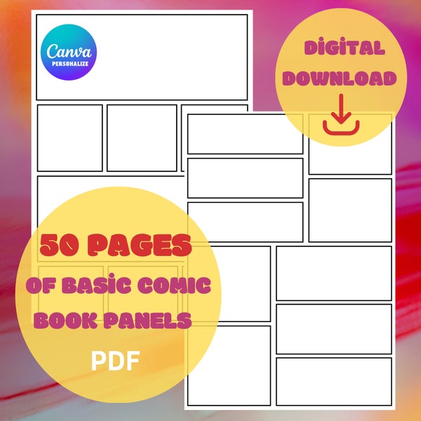 50 Blank Panel PDF for Comic Book Drawing - Comic Drawing Supplies, Comic Book Templates - FDigital Download!